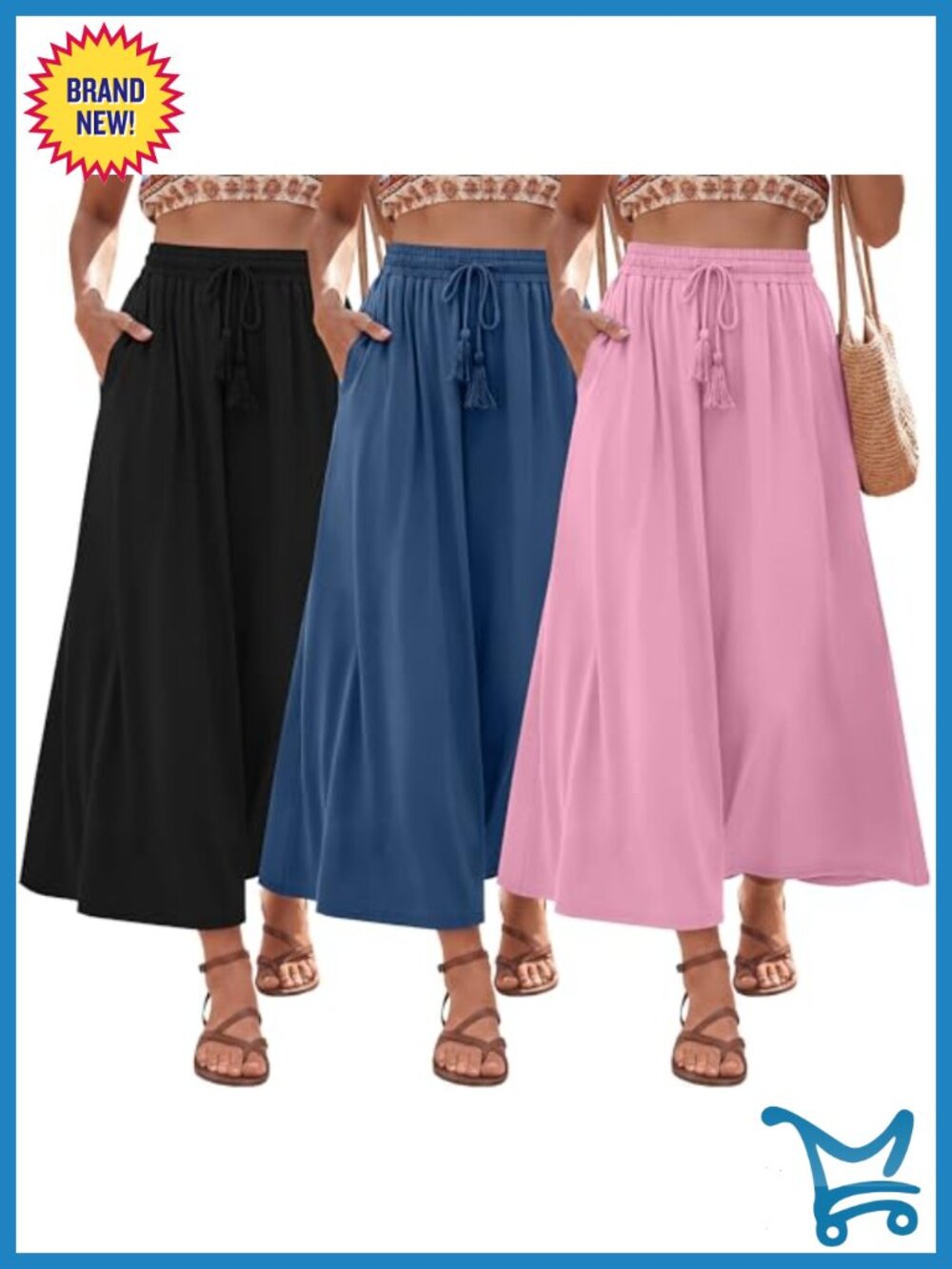 Women's Maxi Long Skirts 3 Pack Pleated A-Line Drawstring Pockets